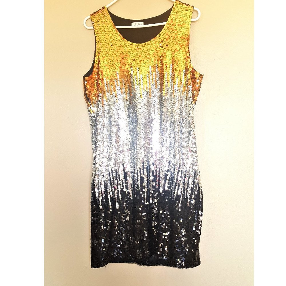 J Gee Gold/Silver Ombre Sequined Cocktail Dress